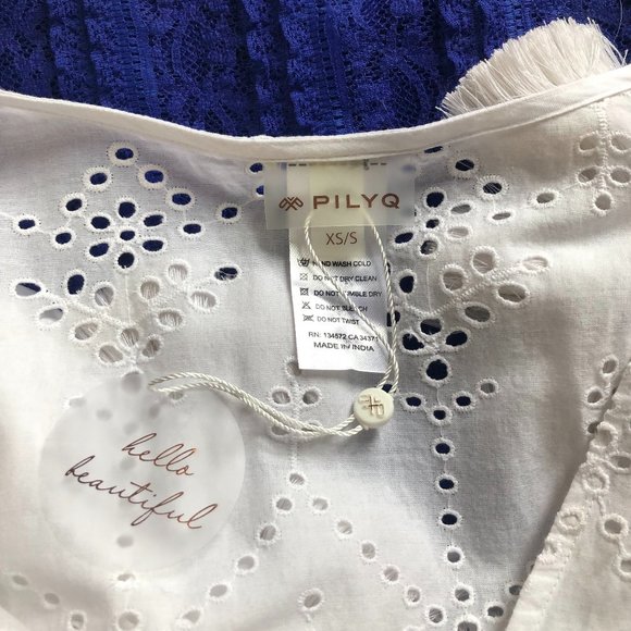 SOLD!! NWT PILYQ White Swim Coverup- Eyelet and Pom Pom Details- XS/S - Picture 6 of 6